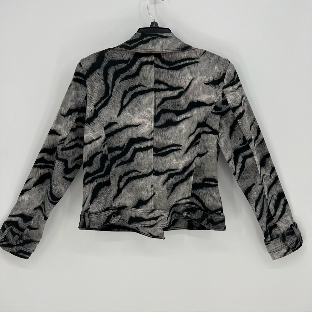 White House Black Market Jacket Womens Size 14 Black & Gray Zebra Print Moto NWT - Picture 2 of 16
